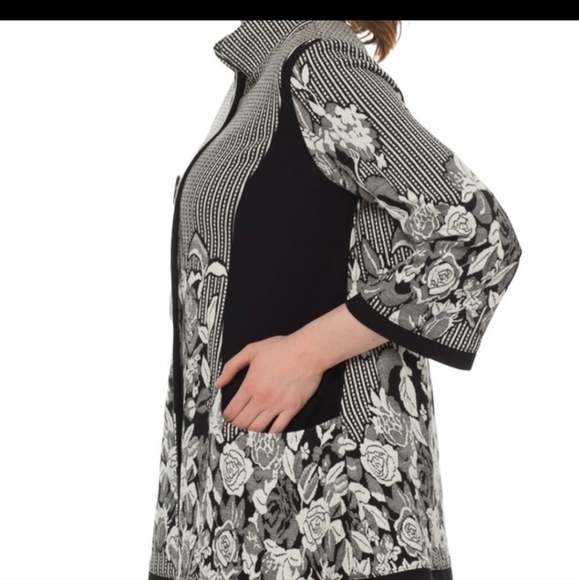 Joseph Ribkoff Black/Off-White Floral Jacquard Jacket Size 10 - Picture 9 of 10